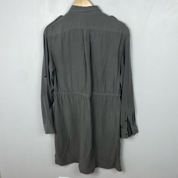 AllSaints Millie Shirt Dress Grey Modal Size Medium Military Style Long Sleeves - Picture 14 of 14